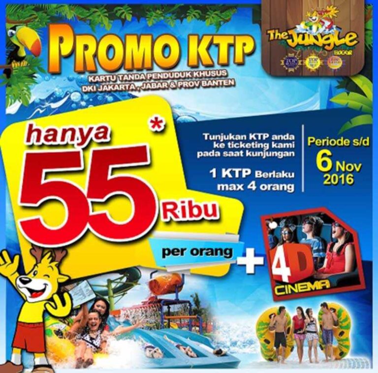 Promo Jungle Waterpark Bogor harga spesial tiket masuk hanya Rp 55.000 Cukup dengan menunjukkan KTP Jabodetabek, Periode hingga 6 November 2016.