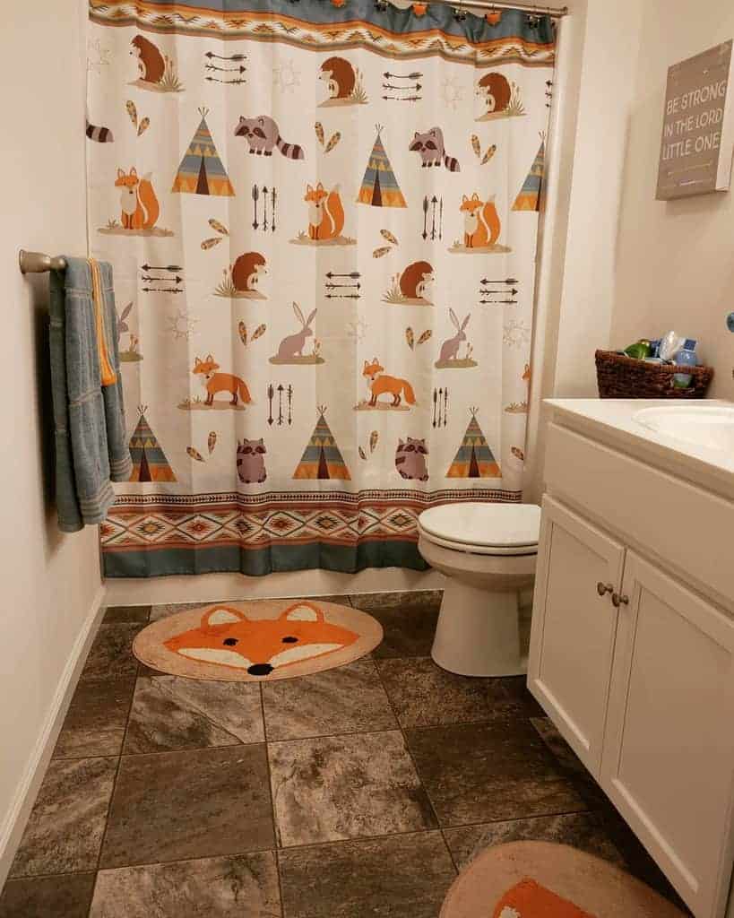 Cartoon themed shower curtain