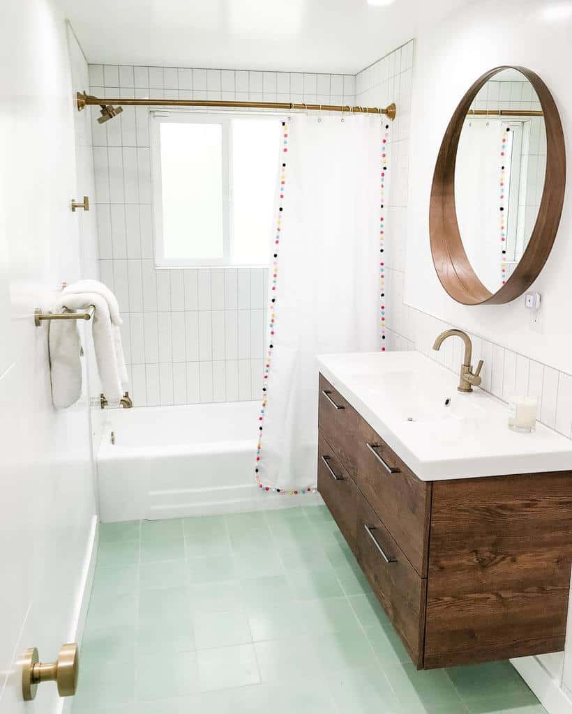 Shower curtain with pom poms