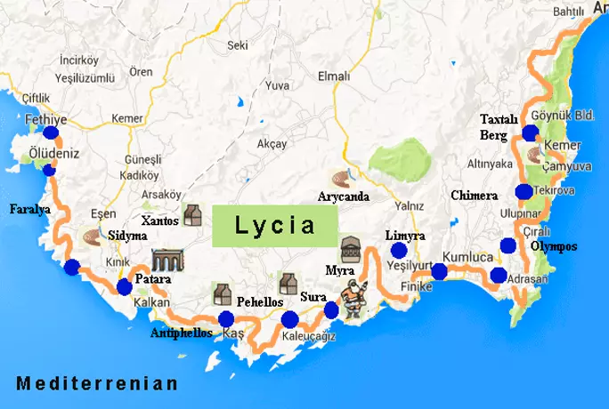 Asia minor ancient Lycia map