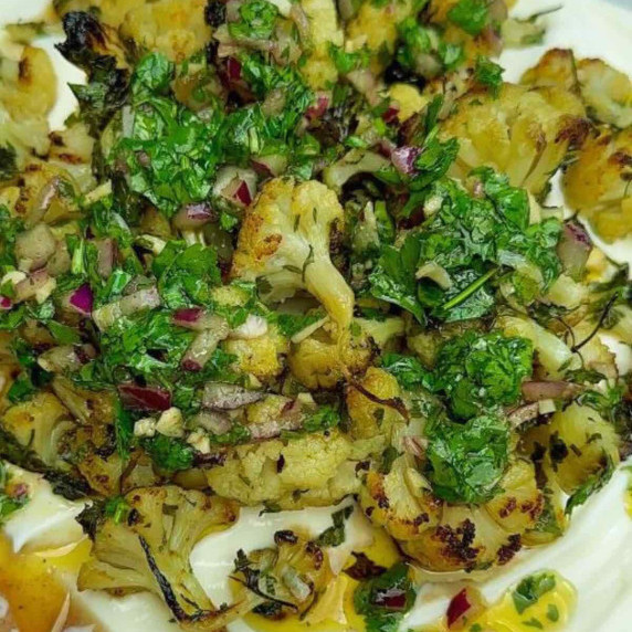 Roasted Cauliflower with Yogurt and Chimichurri