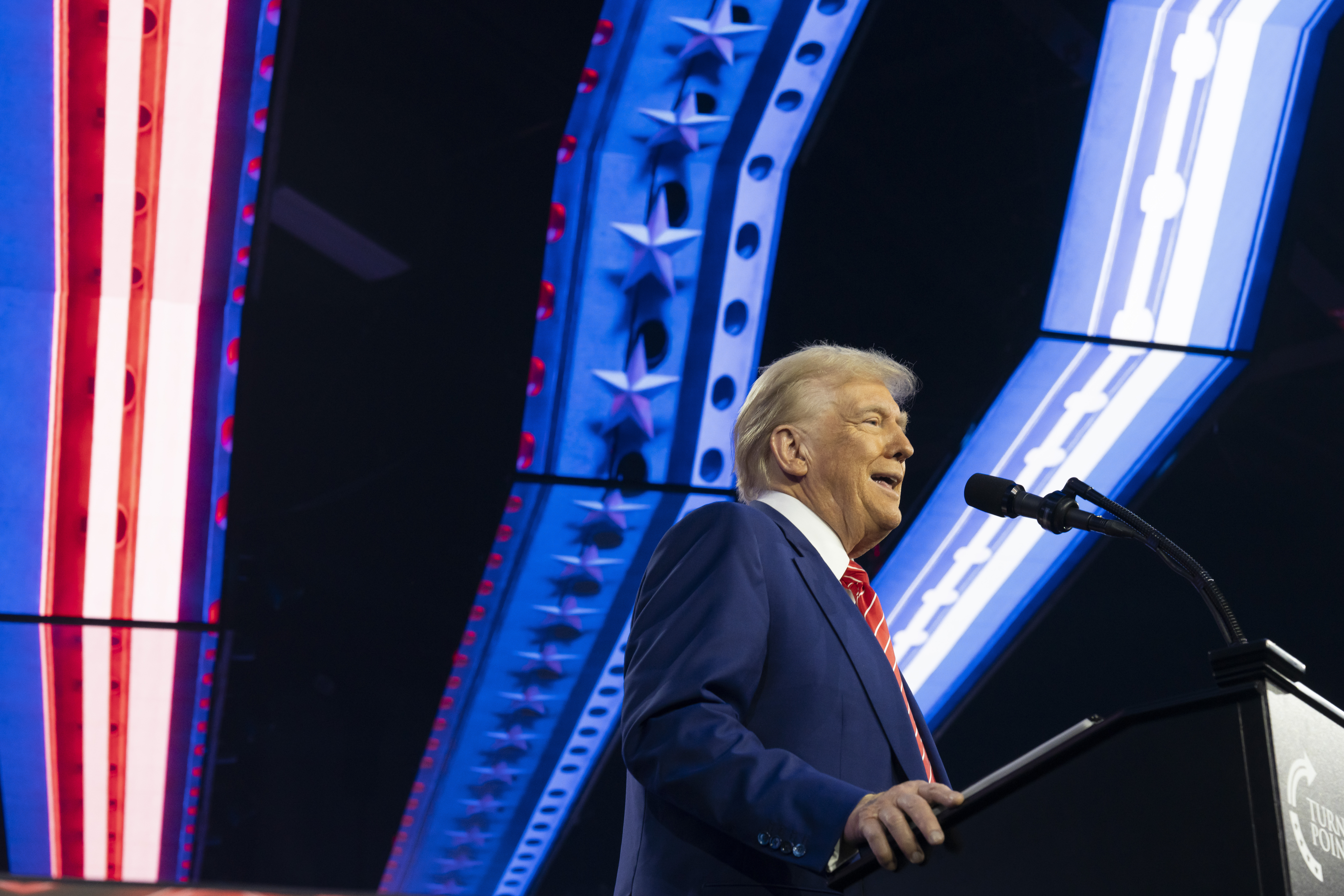 U.S. President-elect Donald Trump speaks during Turning Point USA's AmericaFest at the Phoenix Convention Center on December 22, 2024, in Phoenix, Arizona.