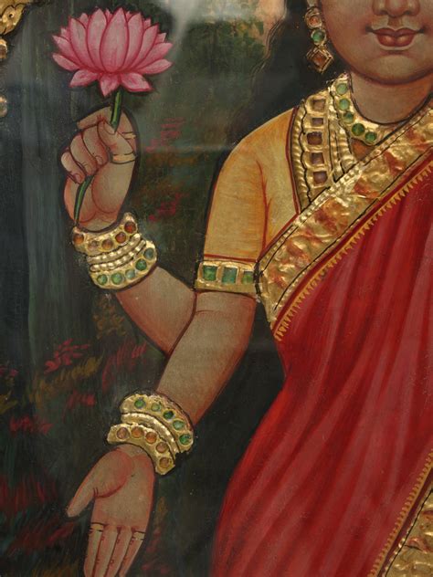 26" Maa Lakshmi Standing on Pink Lotus Tanjore Painting with Frame ...