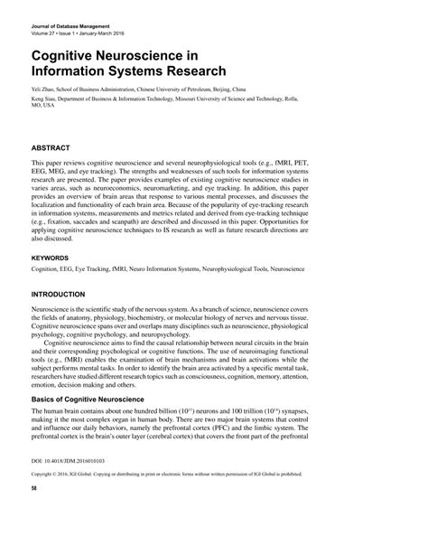 (PDF) Cognitive Neuroscience in Information Systems Research