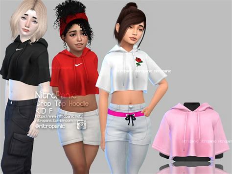 sims 4 cc // custom content kids clothing // Crop Top Hoodie (KIDS) for ...