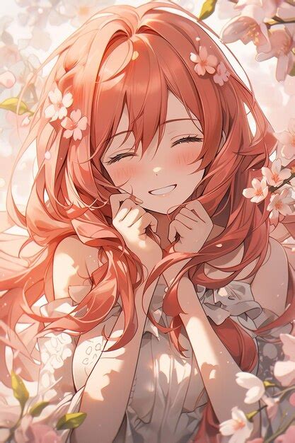 Premium Photo | Vertical portrait of happy smiling anime girl with red ...