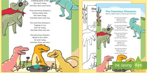 Five Enormous Dinosaurs Counting Song Sheet (Teacher-Made)