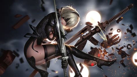 Wallpaper Nier: Automata, girl, sword, fight 3840x2160 UHD 4K Picture ...