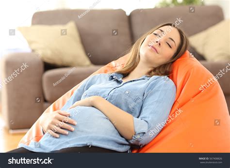 Portrait Tired Pregnant Woman Sleeping On Stock Photo 567408826 ...