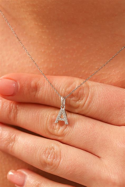 Diamond Initial Necklace, 14k Gold Diamond Initial Necklace, Diamond ...