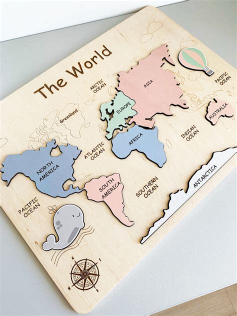 Wooden World Map Puzzle Educational Puzzle of Continents - Etsy