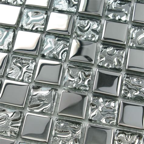 Silver glass tile backsplash ideas bathroom mosaic tiles | Bravotti.com