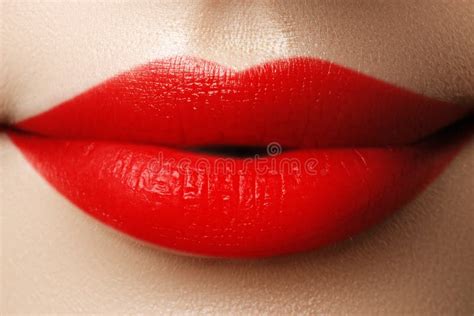 Close-up Shot of Woman Lips with Red Lipstick. Beautiful Perfect Stock ...