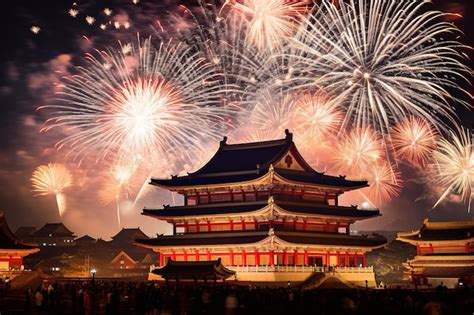 Premium AI Image | Spectacular Lunar New Year Fireworks Display in ...