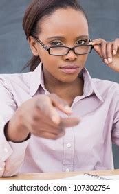 Strict Black Teacher Pointing Finger Classroom Stock Photo 107302754 ...