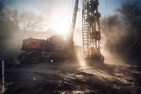 Drilling a geothermal well with a groundwater well drilling rig. Ground ...