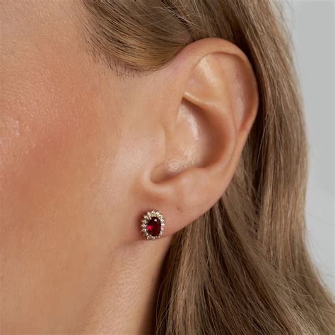 14K Gold Oval Shaped Ruby Earrings, Red Gemstone Earrings, 14K Real ...