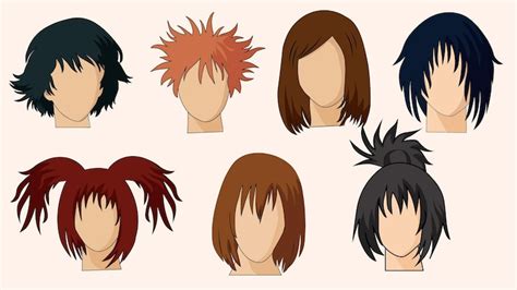 Premium Vector | Anime manga hairstyles isolated hair set vactor ...