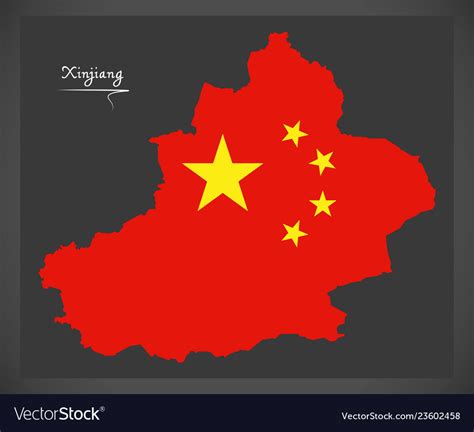 Xinjiang china map with chinese national flag Vector Image