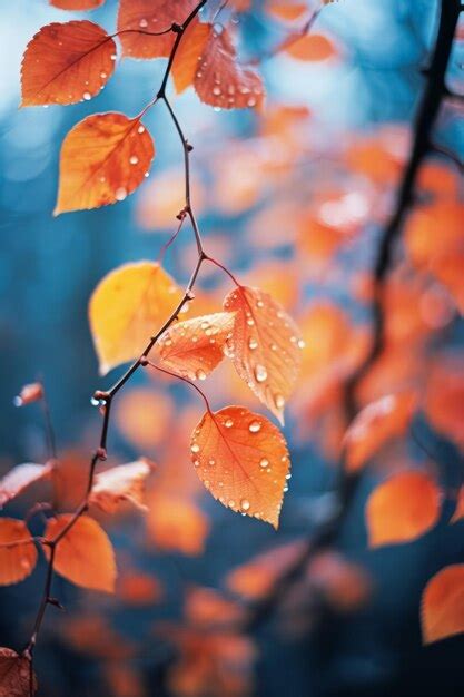 Premium AI Image | Rainy autumn day nature aesthetic background with ...