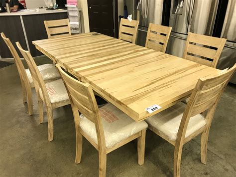 LIGHT MAPLE SOLID WOOD 8' X 3' DINING TABLE WITH LEAF, AND SET OF 8 ...