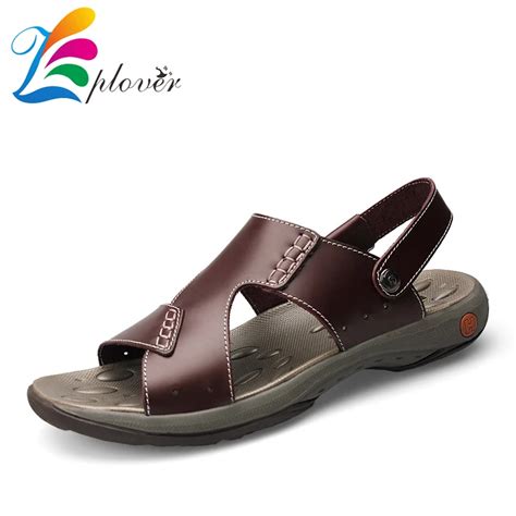 zplover 2017 new men sandals genuine leather man shoes male leather ...