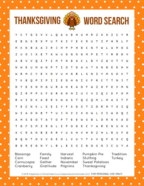 Thanksgiving Word Search Printable - Happiness Is Homemade | Word ...