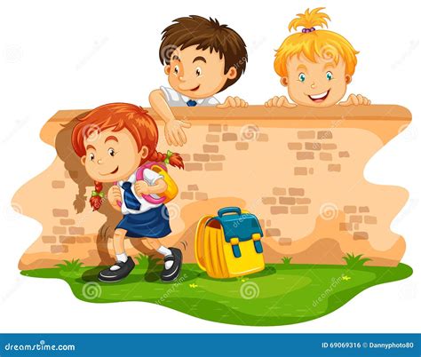 Children Skipping School At Daytime Stock Vector - Image: 69069316