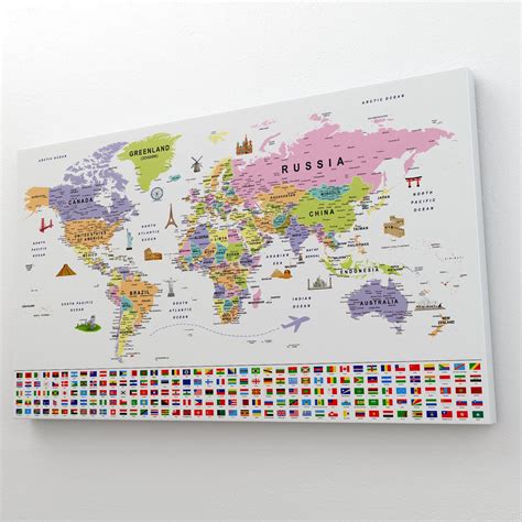 Colorful World Map Canvasworld Map With Flags World Map | Etsy in 2022 ...