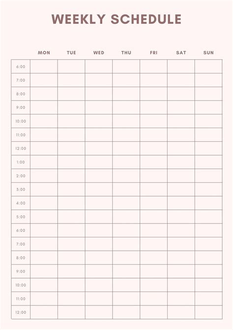 Weekly Schedule Template 15 Minute Increments