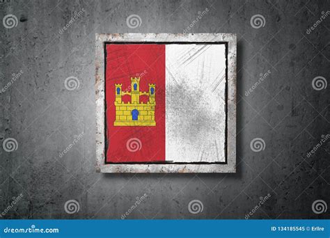 Castilla La Mancha Flag in Concrete Wall Stock Illustration ...