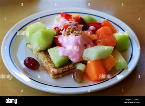 Pancakes with fruits Stock Photo - Alamy