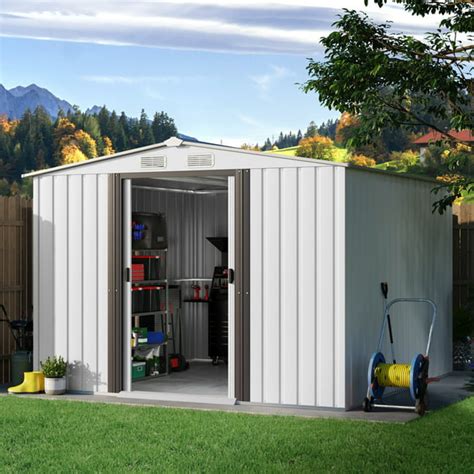 8x8 FT Outdoor Metal Storage Shed, Steel Garden Shed with Sliding Door ...