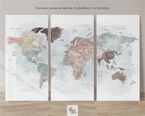 World Map Canvas Set of 3 World Map 3 Panel Canvas Set World - Etsy