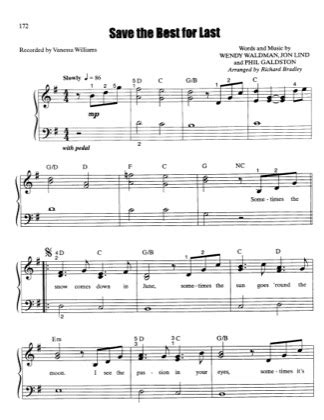 Save The Best for Last - Vanessa Wılliams Free Piano Sheet Music PDF