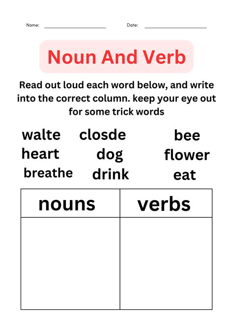 Engaging Noun and Verb Worksheets for Effective Learning - Worksheets ...