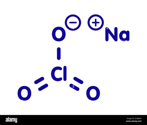 Sodium chlorate salt, chemical structure. Blue skeletal formula on ...