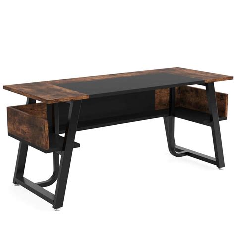 BYBLIGHT Moronia 63 in. Rectangular Black and Brown Wood Open Drawer ...