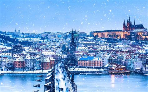 Download wallpapers Charles Bridge, Prague, Christmas, winter, snow ...