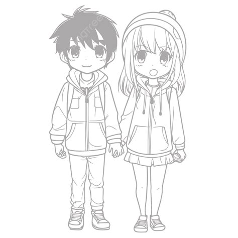 Two Anime Couple Coloring Pages Outline Sketch Drawing Vector, Anime ...