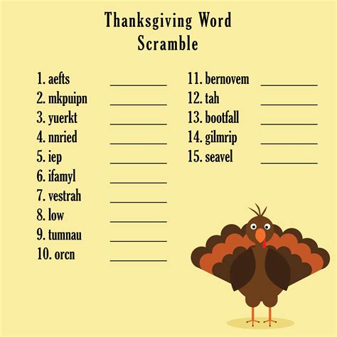 Printable Thanksgiving Word Scramble