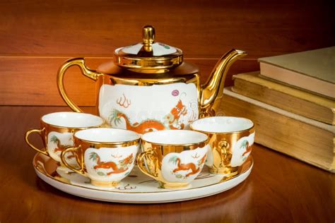 China tea set stock photo. Image of teapot, shelf, cups - 122642070