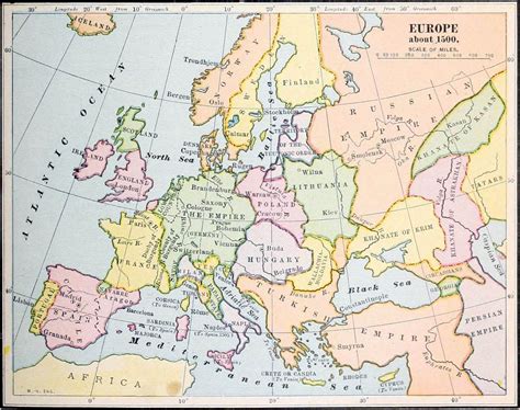 Map of Europe from around the year 1500 - taken from Creative Commons ...