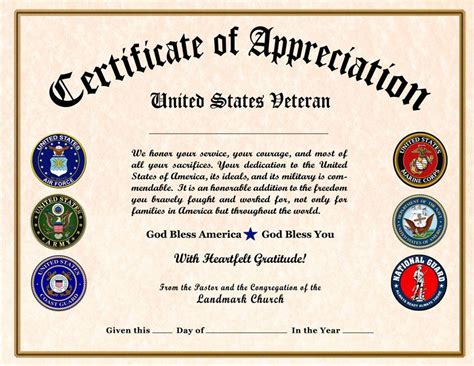 Printable Veterans Certificate