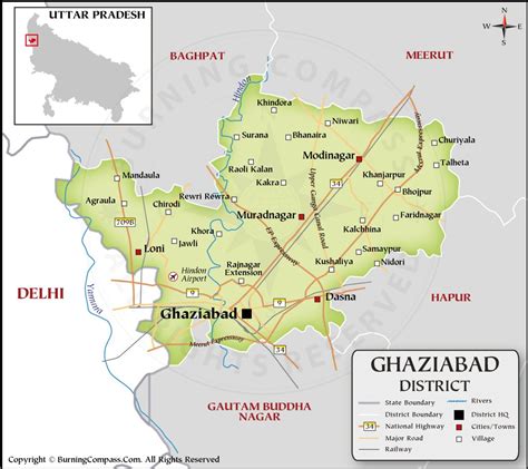 Ghaziabad District Map, Uttar Pradesh, India