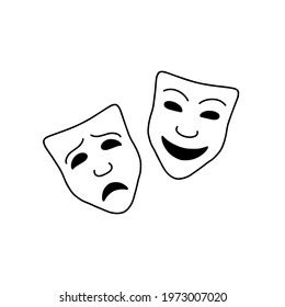 Theatre Masks Icon Drawing Isolated On Stock Vector (Royalty Free ...