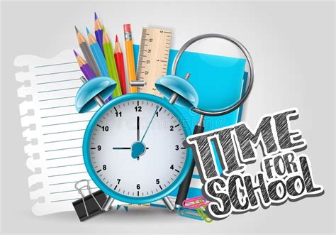 Time for School Background with Education Supplies, Alarm Clock, and a ...