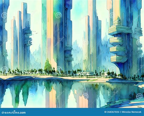 Utopian City, Generative AI Illustration Stock Illustration ...