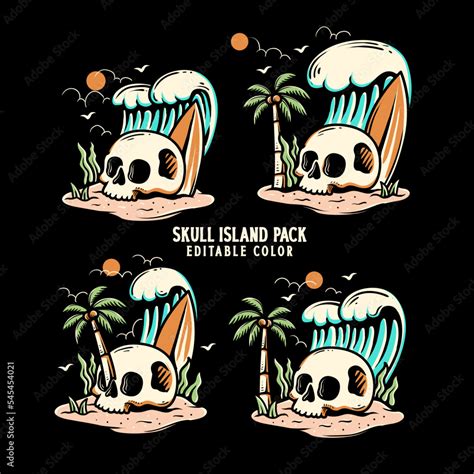 hand drawn skull island illustration set Stock Vector | Adobe Stock