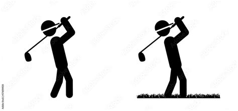 Stickman, stick figure man with golf stick. Golf player zone and golf ...